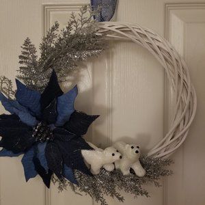 Winter door wreath, white and silver, 13" inch.